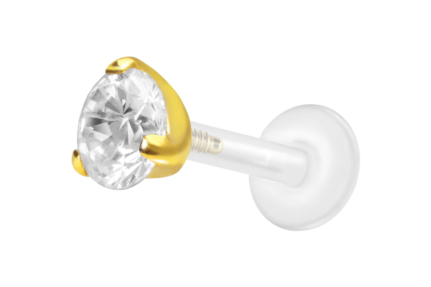 PTFE Labret Piercing mit Innengewinde + Titan-Aufsatz EINGEFASSTER KRISTALL